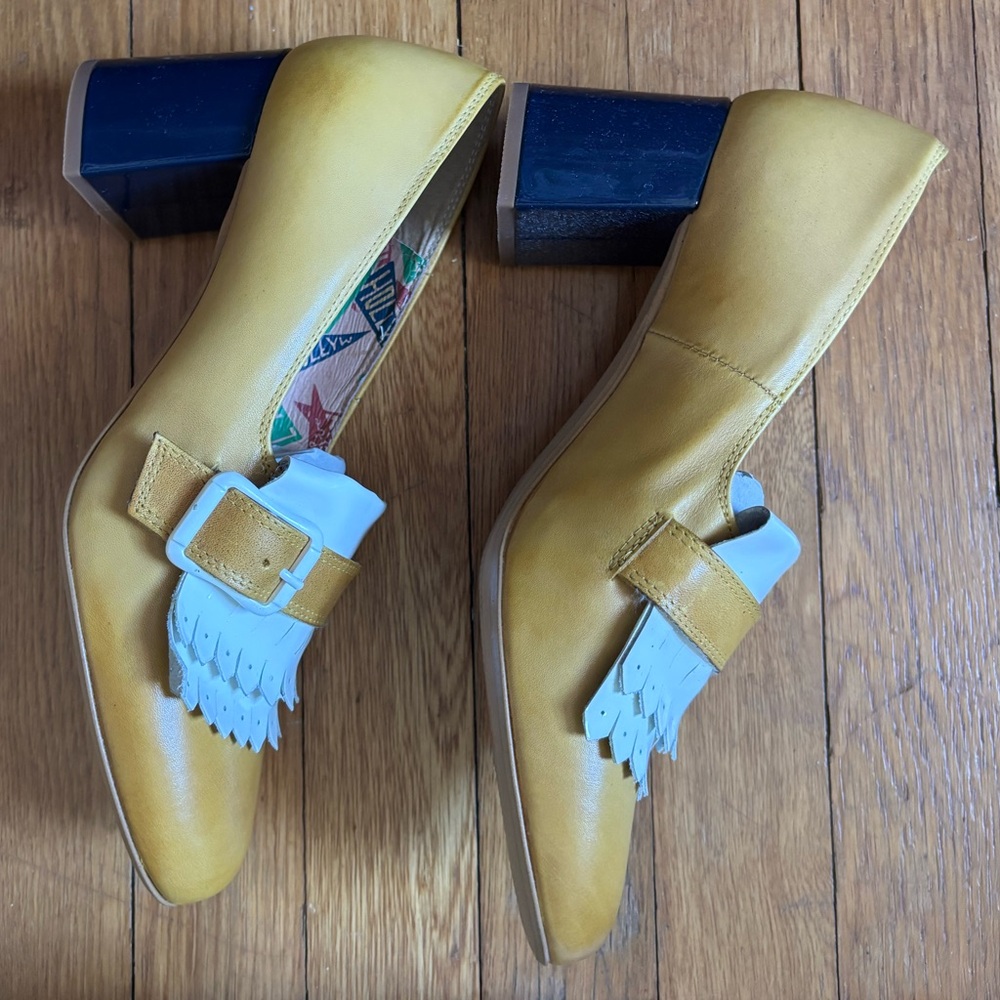 Miss L Fire Stylish Gold and White Women's Block Heel Shoes Size 41 - Picture 3 of 11